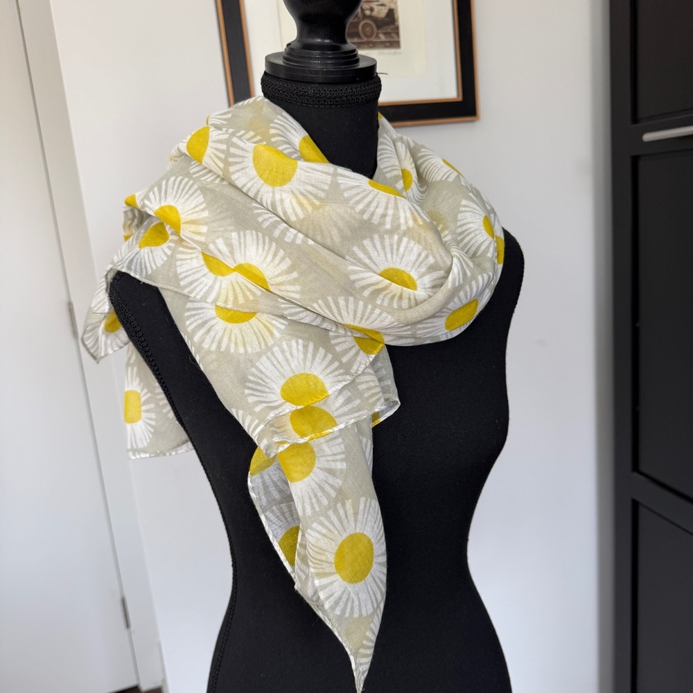 Yellow and White Patterned Scarf Beach Coverup